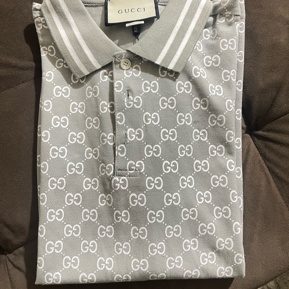 Gucci Light Gray Monogram Polo Shirt